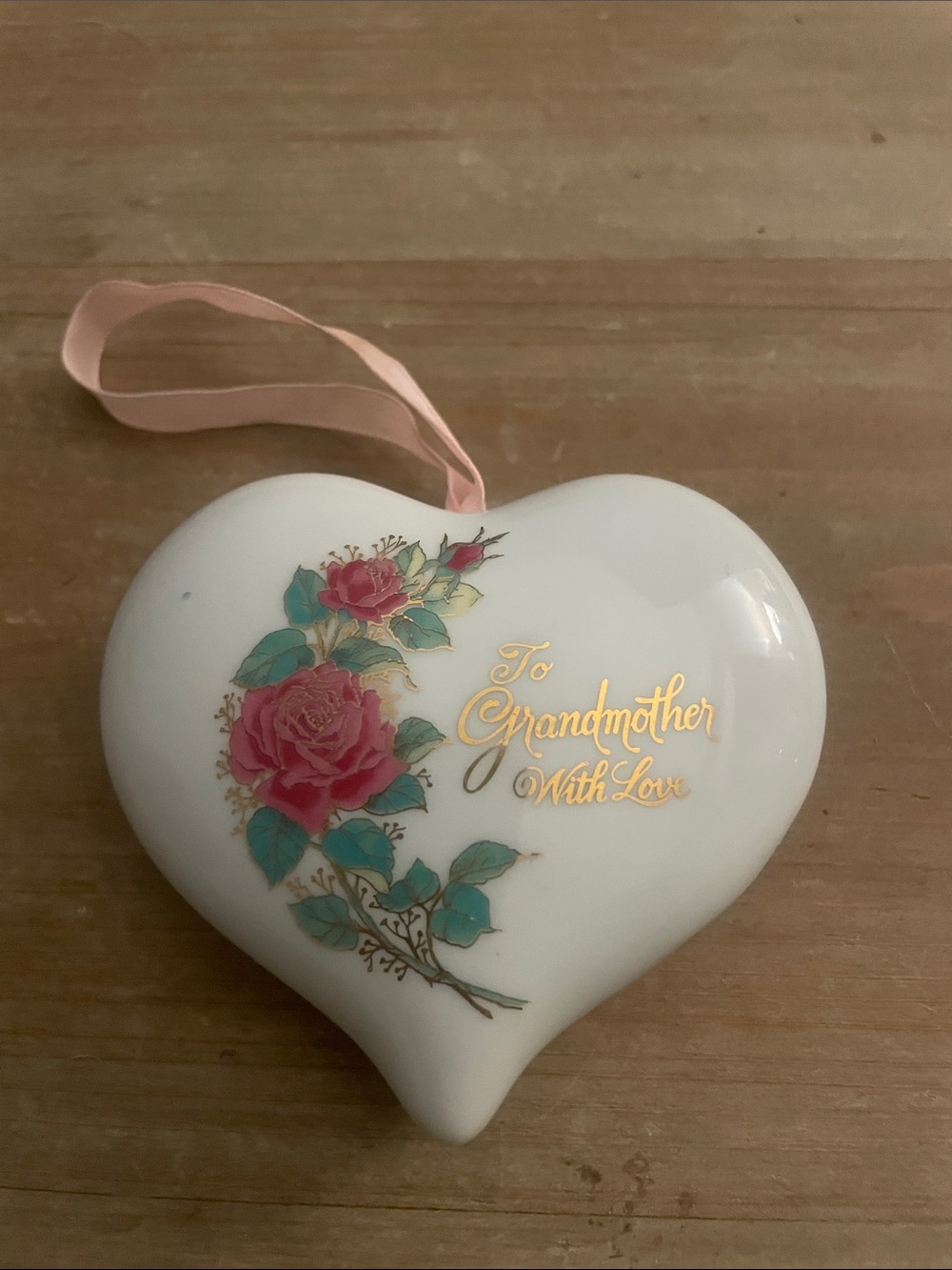 Enesco White Heart potpourri ceramic with Lettering “To Grandmother with Love”